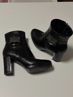 Massimo Black Buckle Block Heel Ankle Boots 37